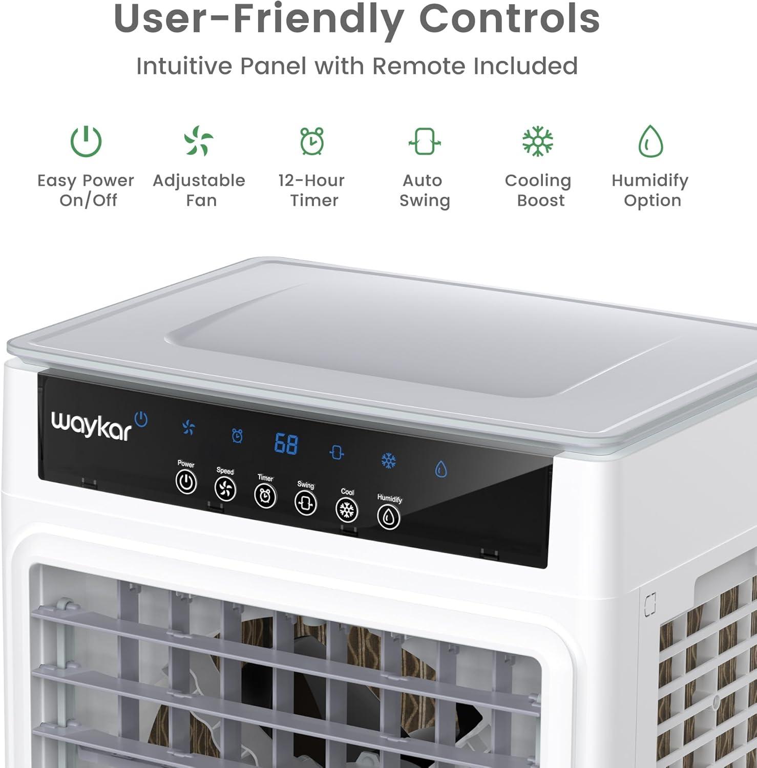 image:imageWaykar Swamp Cooler 3400 CFM Evaporative Air Cooler with 6 Gals Water Tank 950 SqFt