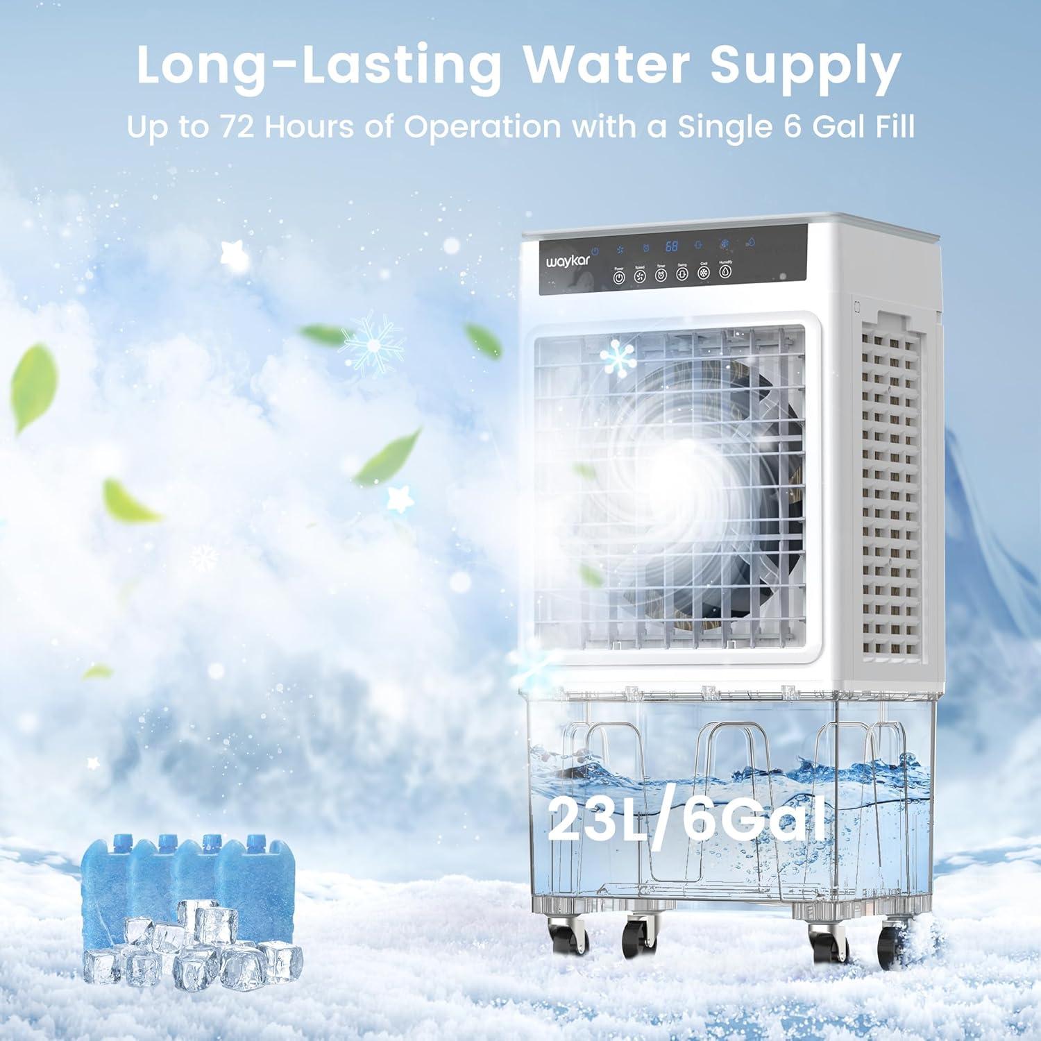 image:imageWaykar Swamp Cooler 3400 CFM Evaporative Air Cooler with 6 Gals Water Tank 950 SqFt