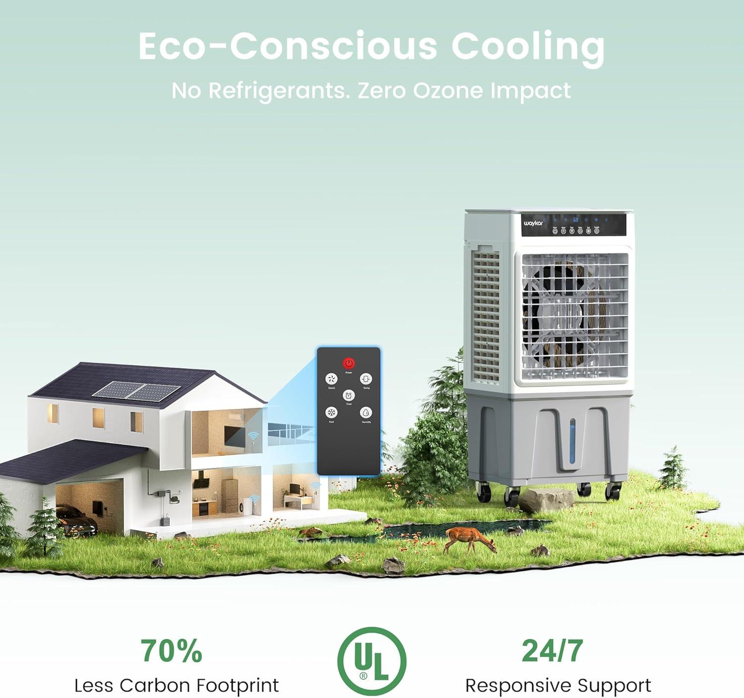 image:imageWaykar Swamp Cooler 3400 CFM Evaporative Air Cooler with 6 Gals Water Tank 950 SqFt