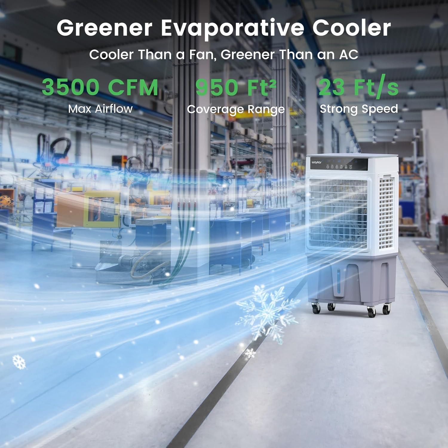 image:imageWaykar Swamp Cooler 3400 CFM Evaporative Air Cooler with 6 Gals Water Tank 950 SqFt