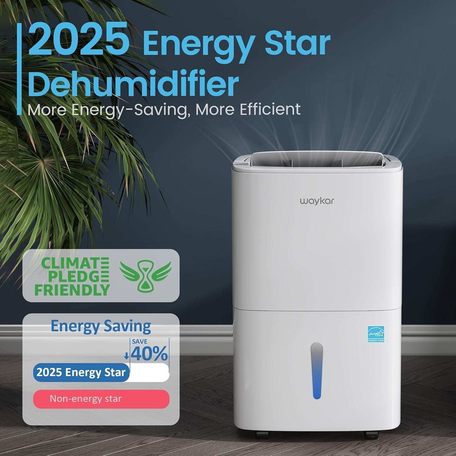 image:imageWaykar 2000 Sq Ft 34 Pints 2025 Most Efficient Energy Star Dehumidifier for Basement amp Home with Auto or Manual Drainage Ultra Quiet 33dB 062Gallon Water Tank120 Pints 6500 Sq Ft