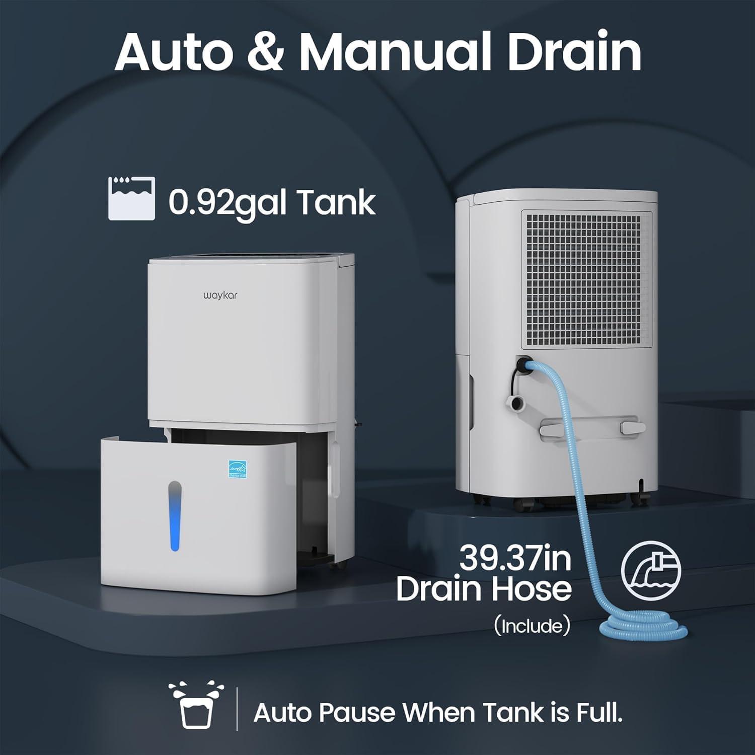 image:imageWaykar 2000 Sq Ft 34 Pints 2025 Most Efficient Energy Star Dehumidifier for Basement amp Home with Auto or Manual Drainage Ultra Quiet 33dB 062Gallon Water Tank120 Pints 6500 Sq Ft