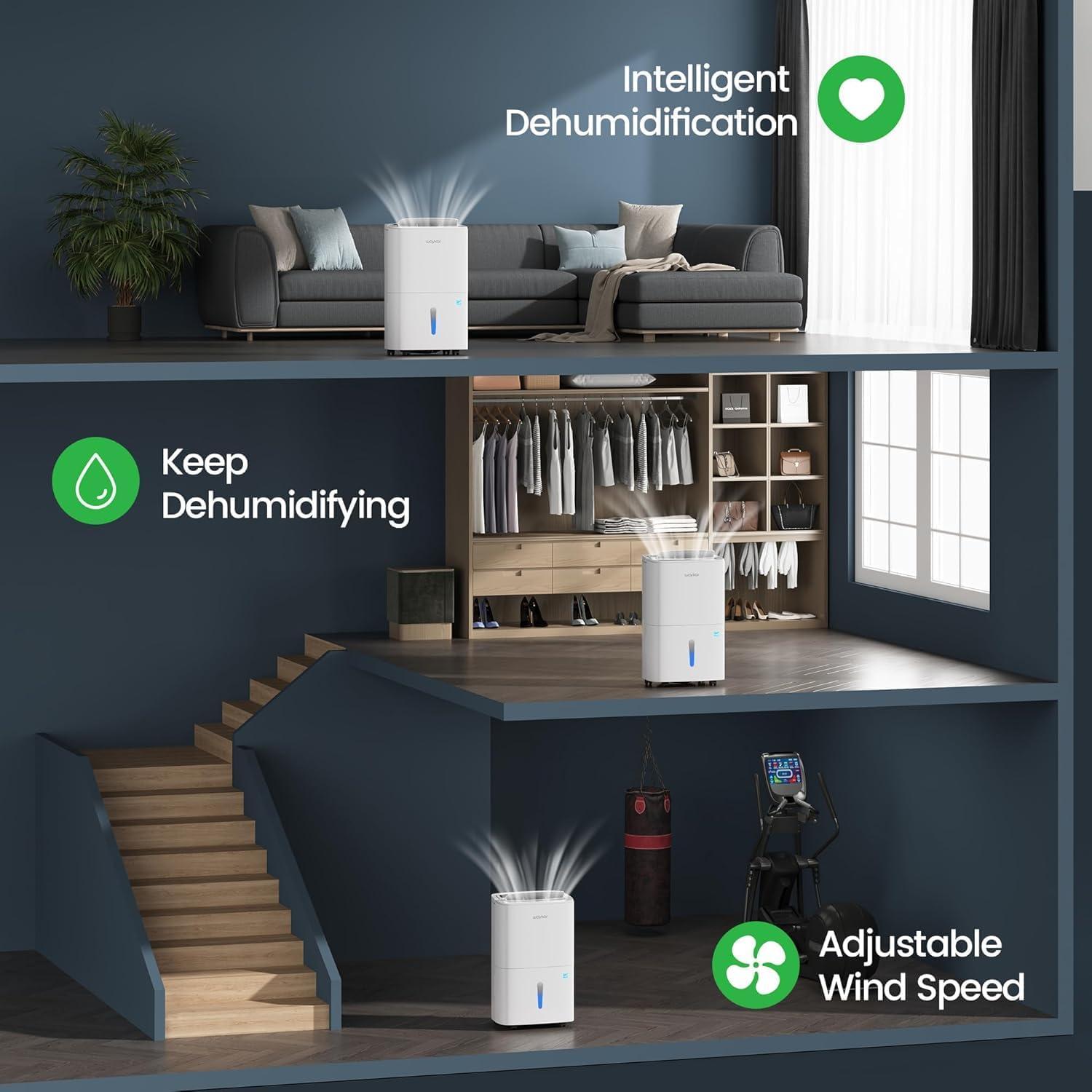 image:imageWaykar 2000 Sq Ft 34 Pints 2025 Most Efficient Energy Star Dehumidifier for Basement amp Home with Auto or Manual Drainage Ultra Quiet 33dB 062Gallon Water Tank80 Pints 5500 Sq Ft