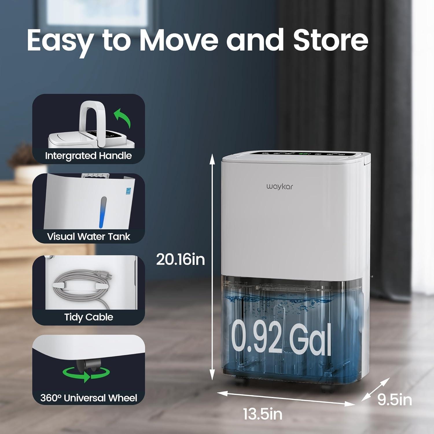 image:imageWaykar 2000 Sq Ft 34 Pints 2025 Most Efficient Energy Star Dehumidifier for Basement amp Home with Auto or Manual Drainage Ultra Quiet 33dB 062Gallon Water Tank120 Pints 6500 Sq Ft