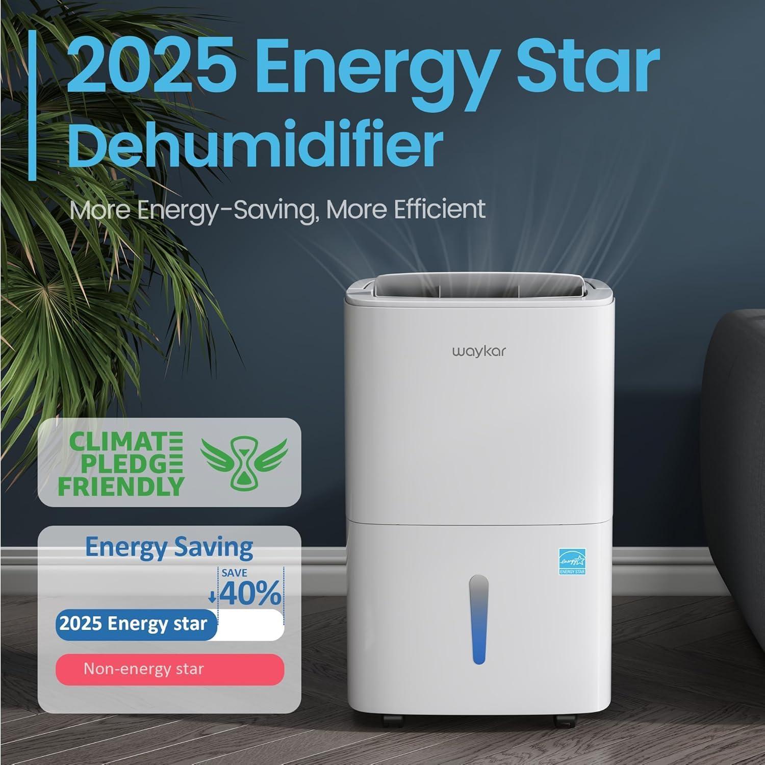 image:imageWaykar 2000 Sq Ft 34 Pints 2025 Most Efficient Energy Star Dehumidifier for Basement amp Home with Auto or Manual Drainage Ultra Quiet 33dB 062Gallon Water Tank80 Pints 5500 Sq Ft