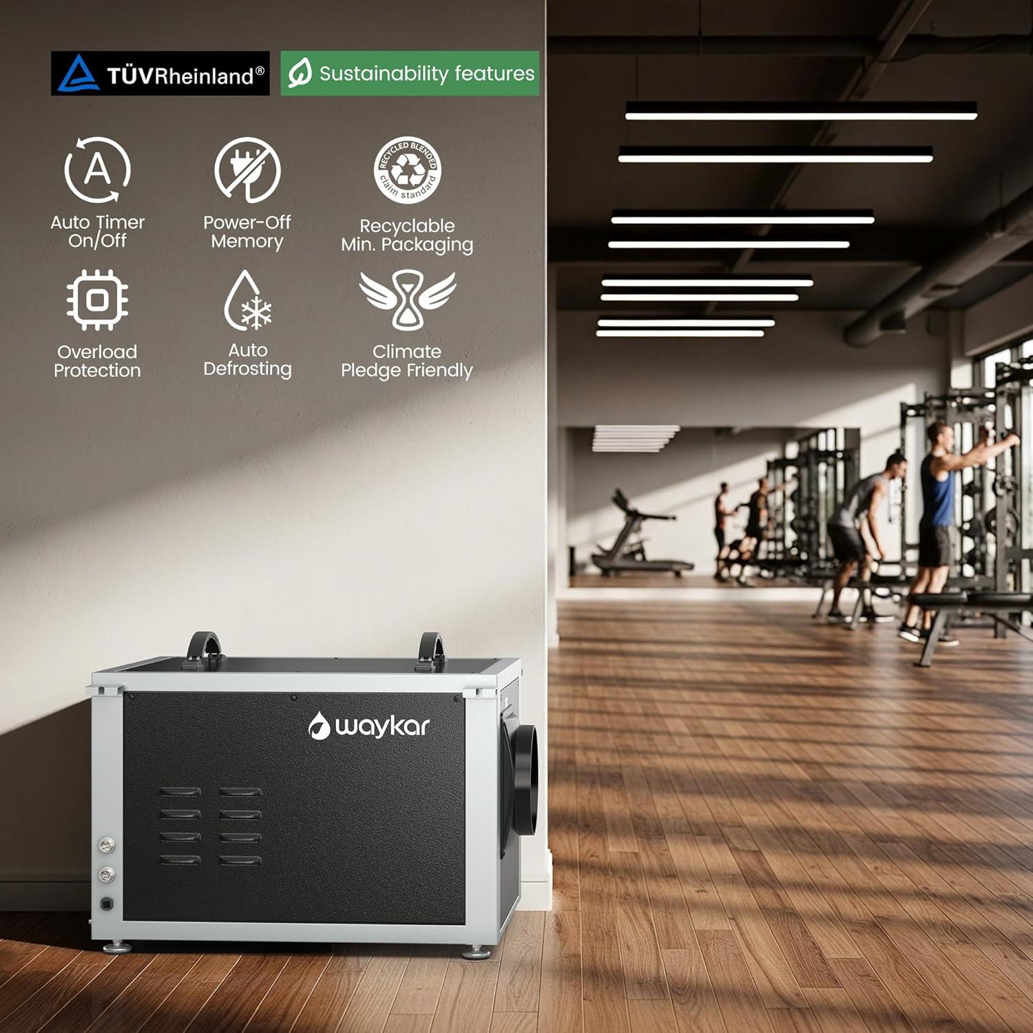 image:imageWaykar 125 Pints Crawl Space Dehumidifier with Remote Control and Pump Dual Duct HVAC Commercial WholeHouse Dehumidifier for Basement Industrial Water Damage Unit 5Year Quality Coverage6500 Sq Ft 125 Pints Pump