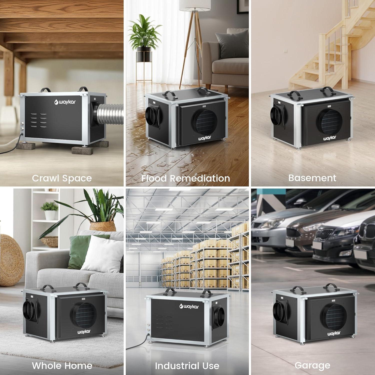 image:imageWaykar 125 Pints Crawl Space Dehumidifier with Remote Control and Pump Dual Duct HVAC Commercial WholeHouse Dehumidifier for Basement Industrial Water Damage Unit 5Year Quality Coverage6500 Sq Ft 125 Pints Pump