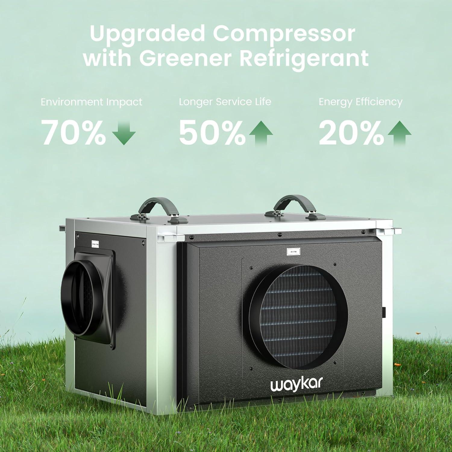 image:imageWaykar 125 Pints Crawl Space Dehumidifier with Remote Control and Pump Dual Duct HVAC Commercial WholeHouse Dehumidifier for Basement Industrial Water Damage Unit 5Year Quality Coverage6500 Sq Ft 125 Pints Pump