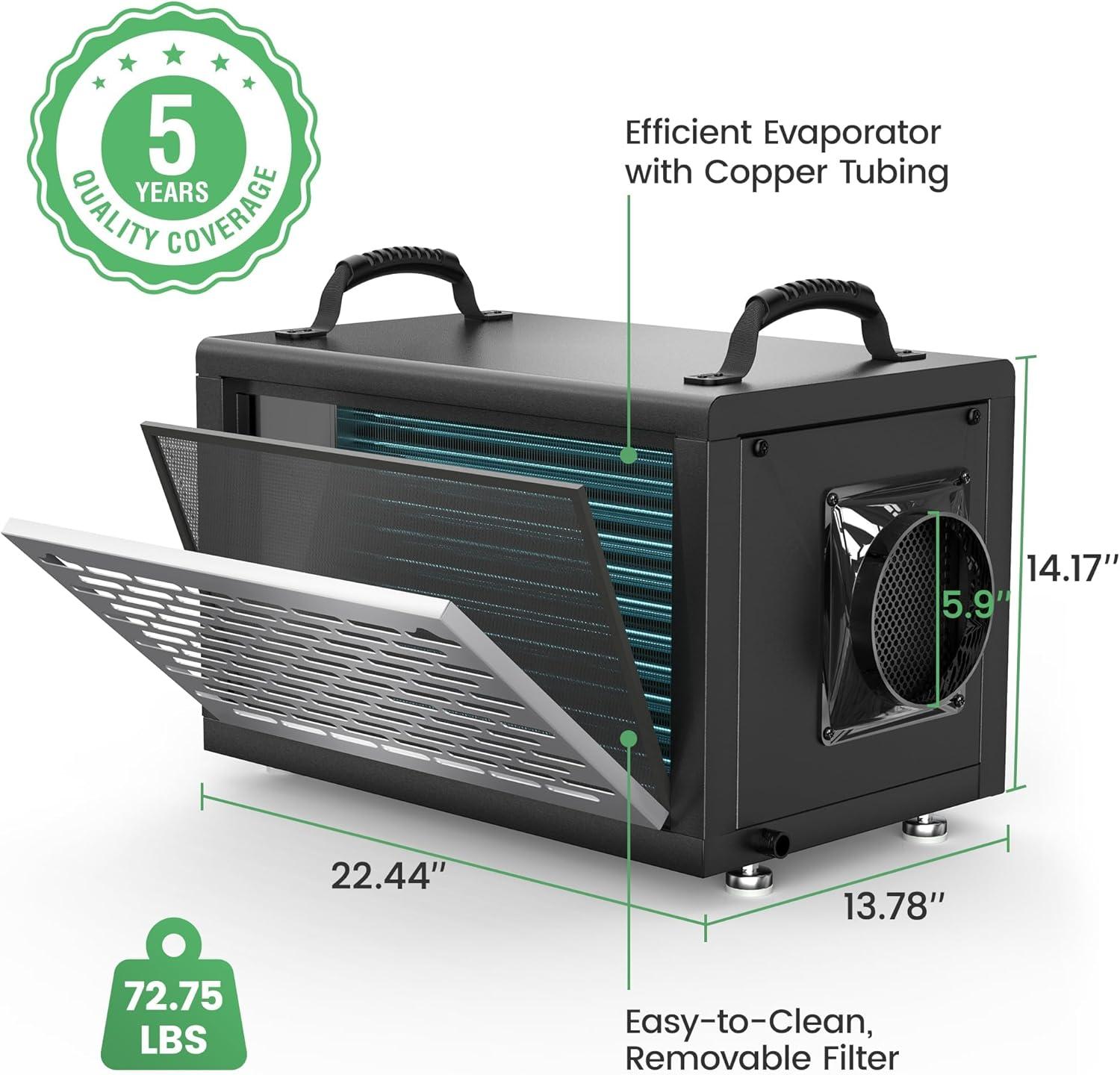 image:imageWaykar 125 Pints Crawl Space Dehumidifier with Remote Control and Pump Dual Duct HVAC Commercial WholeHouse Dehumidifier for Basement Industrial Water Damage Unit 5Year Quality Coverage7500 Sq Ft 130 Pints Pump