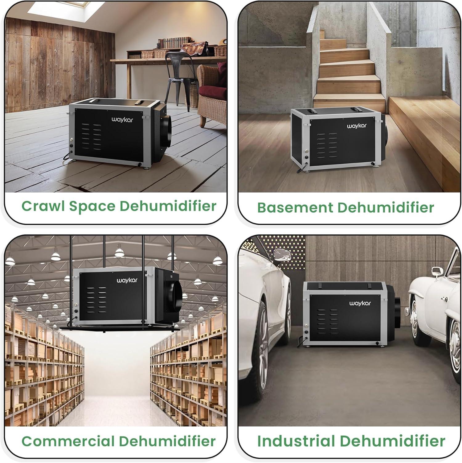image:imageWaykar 125 Pints Crawl Space Dehumidifier with Remote Control and Pump Dual Duct HVAC Commercial WholeHouse Dehumidifier for Basement Industrial Water Damage Unit 5Year Quality Coverage7500 Sq Ft 158 Pints