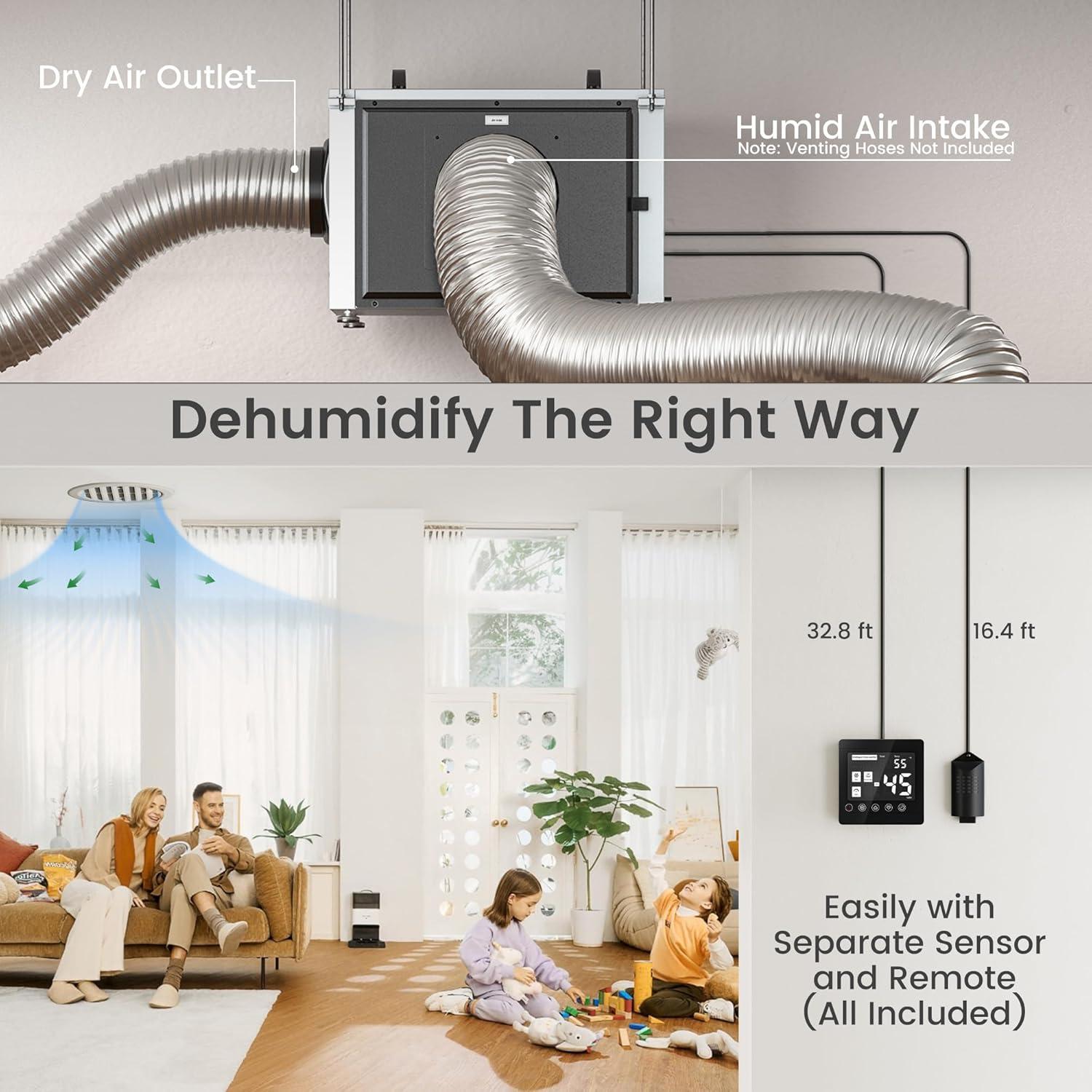 image:imageWaykar 125 Pints Crawl Space Dehumidifier with Remote Control and Pump Dual Duct HVAC Commercial WholeHouse Dehumidifier for Basement Industrial Water Damage Unit 5Year Quality Coverage6500 Sq Ft 125 Pints Pump