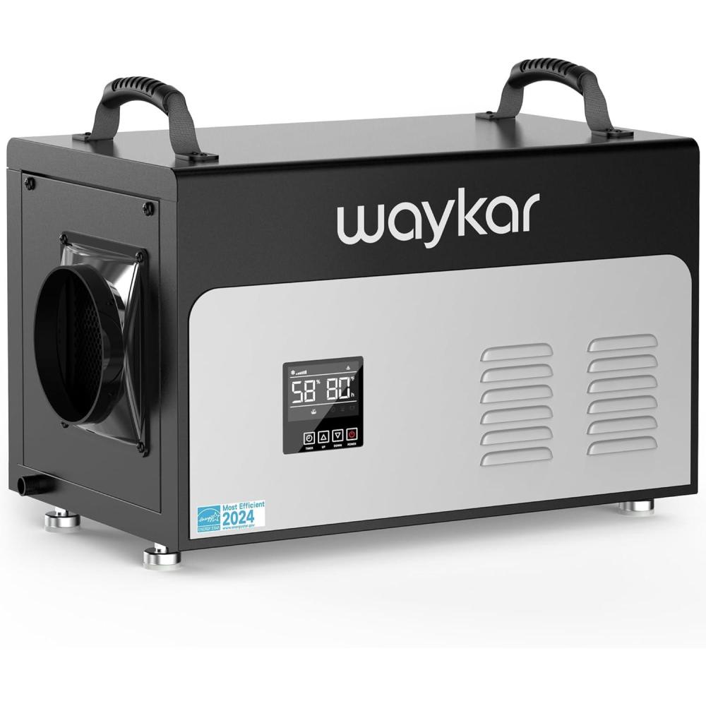 image:imageWaykar 125 Pints Crawl Space Dehumidifier with Remote Control and Pump Dual Duct HVAC Commercial WholeHouse Dehumidifier for Basement Industrial Water Damage Unit 5Year Quality Coverage7500 Sq Ft 130 Pints Pump