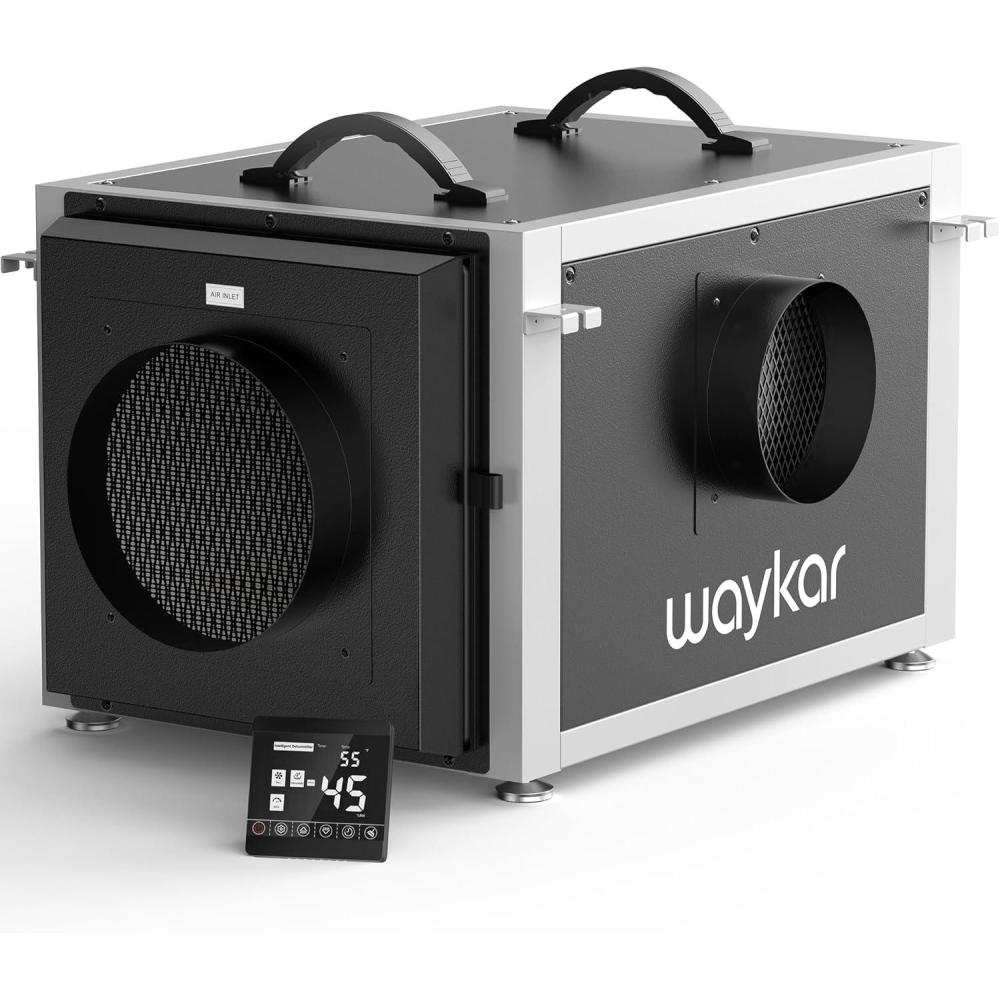 image:imageWaykar 125 Pints Crawl Space Dehumidifier with Remote Control and Pump Dual Duct HVAC Commercial WholeHouse Dehumidifier for Basement Industrial Water Damage Unit 5Year Quality Coverage7500 Sq Ft 158 Pints