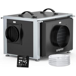 Waykar 125 Pints Crawl Space Dehumidifier with Remote Control and Pump, Dual Duct HVAC Commercial Whole-House Dehumidifier for Basement, Industrial Water Damage Unit – 5-Year Quality Coverage(6500 Sq. Ft 125 Pints Pump)