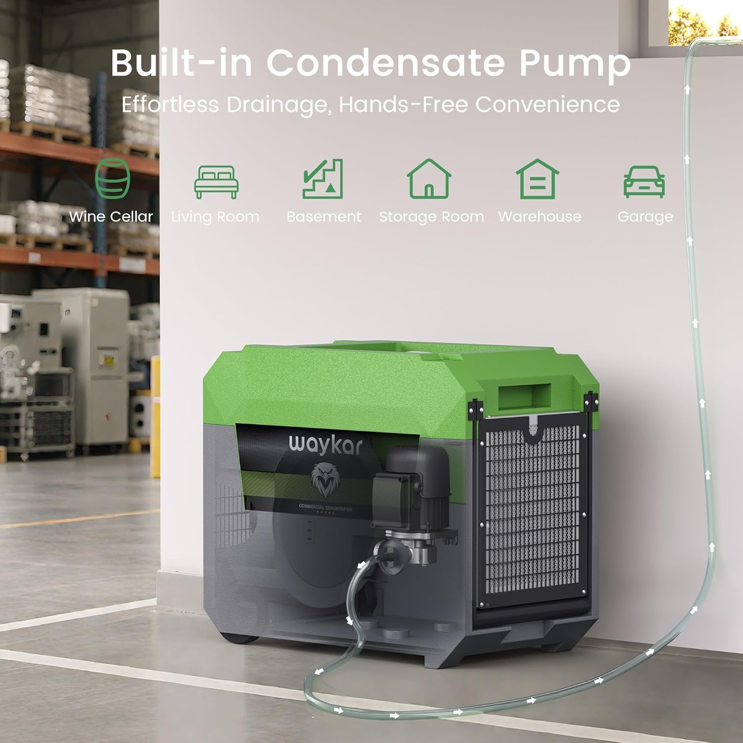 image:imageWaykar 150 Pints Commercial Dehumidifier with Pump amp Drain Hose 7500 Sq Ft LGR Industrial Dehumidifier for Basements Job Site Water Damage Restoration Stackable amp Durable 5Yr Coverage150 Pints 7000 Sq Ft