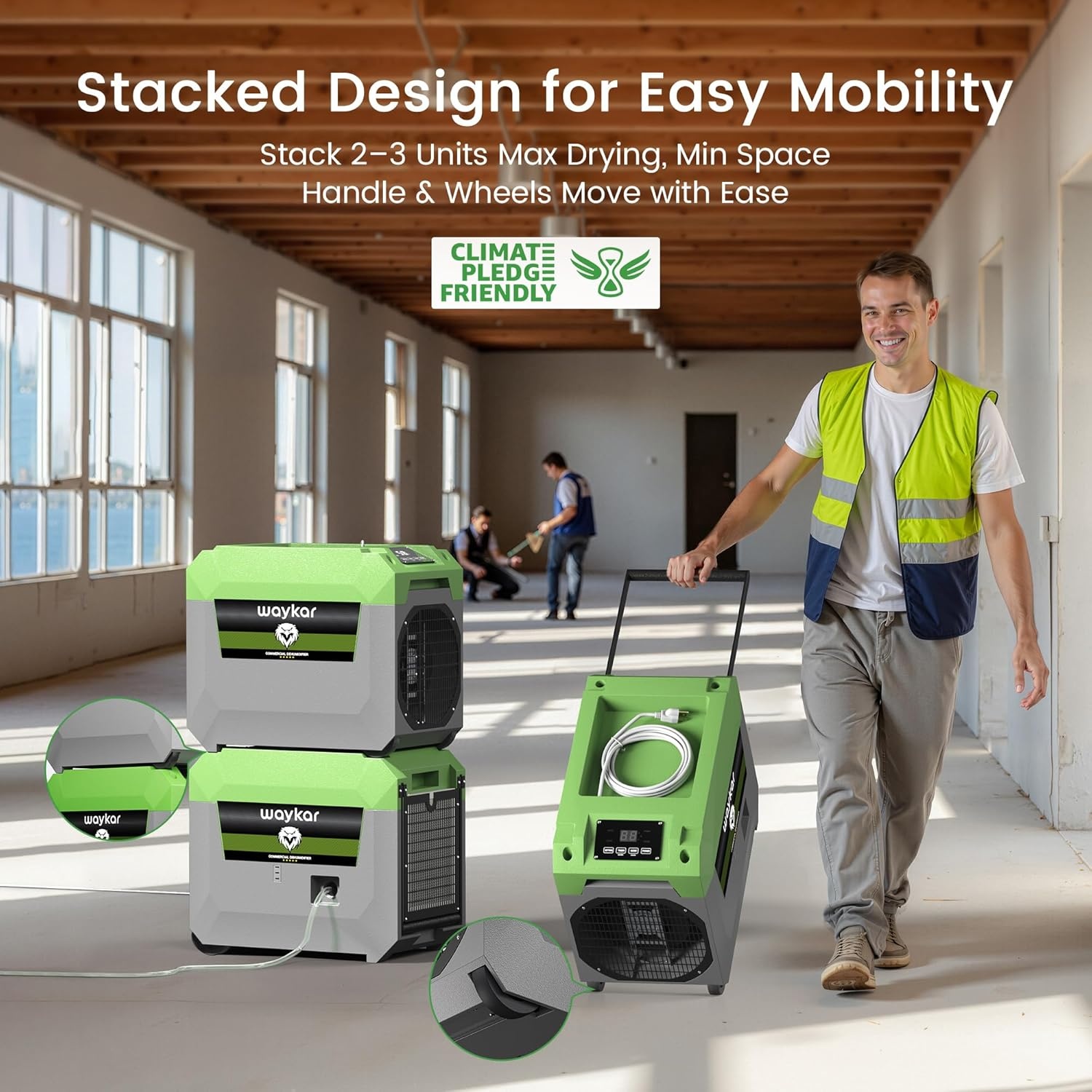 image:imageWaykar 150 Pints Commercial Dehumidifier with Pump amp Drain Hose 7500 Sq Ft LGR Industrial Dehumidifier for Basements Job Site Water Damage Restoration Stackable amp Durable 5Yr Coverage150 Pints 7000 Sq Ft