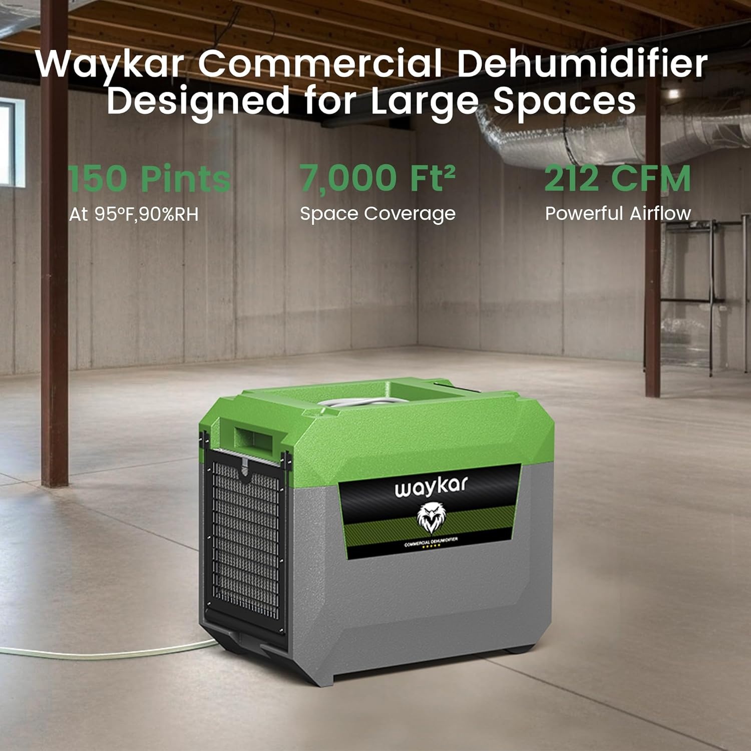 image:imageWaykar 150 Pints Commercial Dehumidifier with Pump amp Drain Hose 7500 Sq Ft LGR Industrial Dehumidifier for Basements Job Site Water Damage Restoration Stackable amp Durable 5Yr Coverage150 Pints 7000 Sq Ft