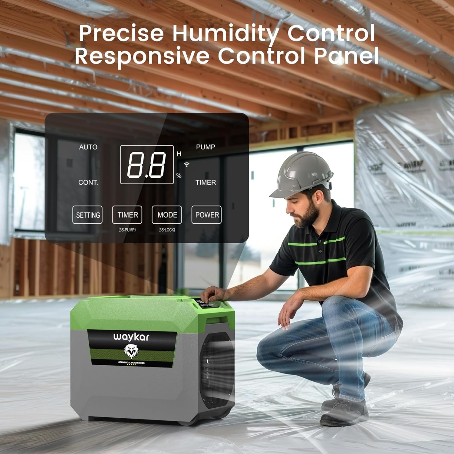 image:imageWaykar 150 Pints Commercial Dehumidifier with Pump amp Drain Hose 7500 Sq Ft LGR Industrial Dehumidifier for Basements Job Site Water Damage Restoration Stackable amp Durable 5Yr Coverage150 Pints 7000 Sq Ft
